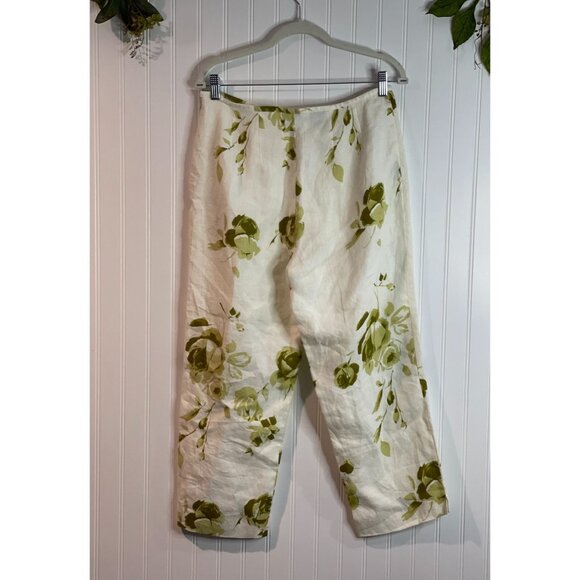 Edward Irish Linen Floral Pants Size 10 Womens Cream & Green - Picture 6 of 11